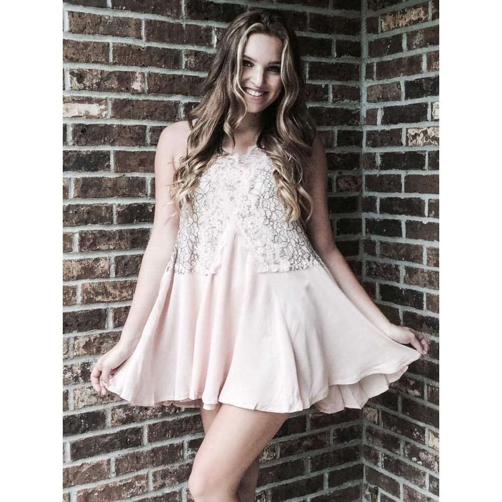 NWT Pale Pink Lace Trim Mini Dress Tunic | Coquette Boho Coastal Cowgirl Fairy S